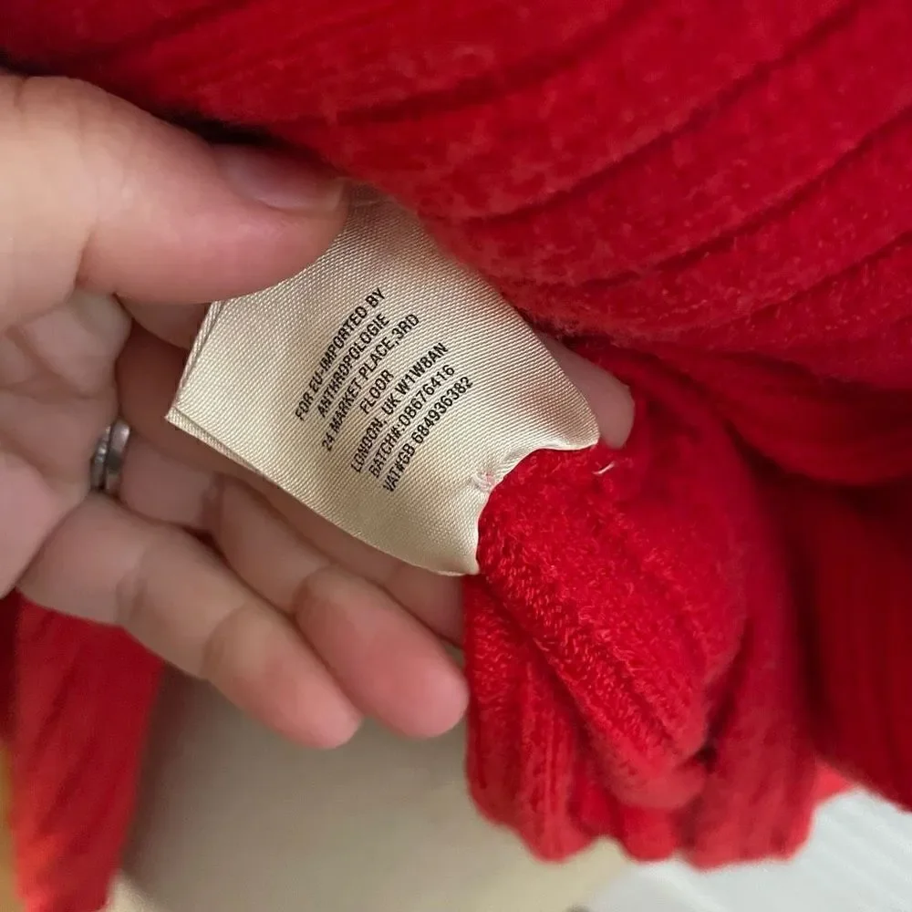 ANTHROPOLOGIE | moth red ribbed cowl neck dolman sweater XS - Picture 9 of 10